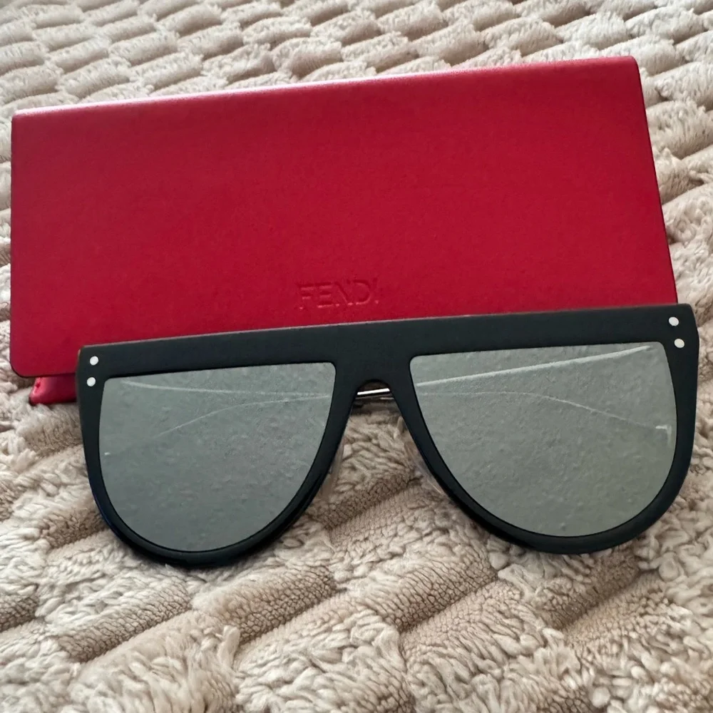 Fendi Matte Black Shield Sunglasses with Red Case
